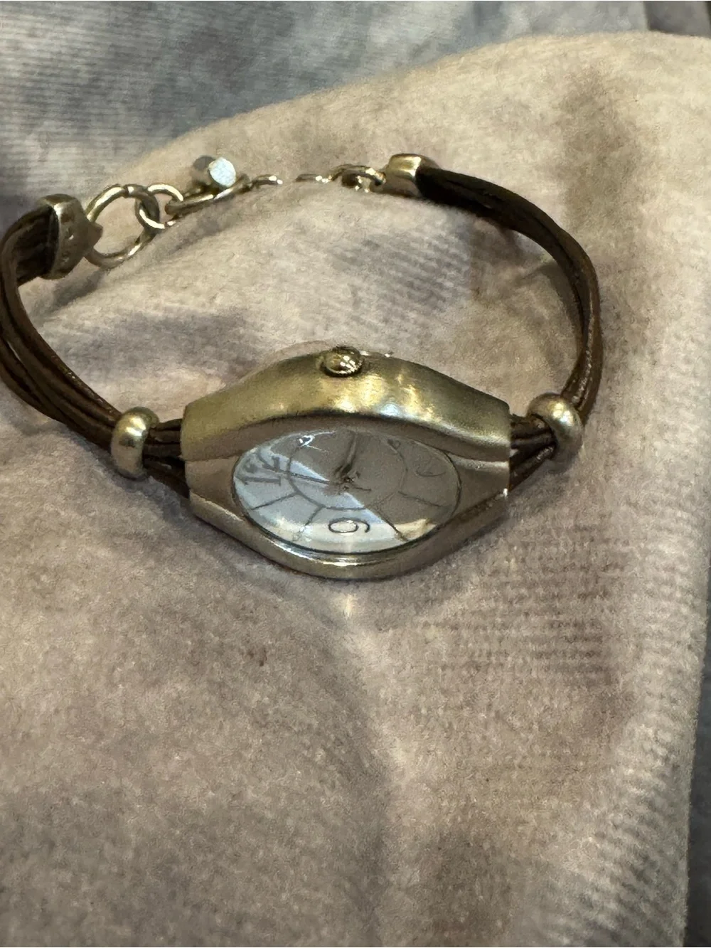J Jill Elegant Silver-Tone Bracelet Watch with Brown Cord‎ Band
